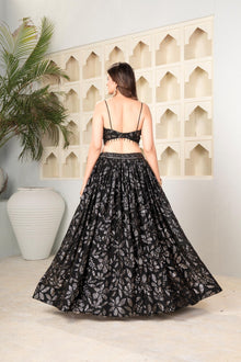 HOUSE OF ILAHI | THE BLACK BLOOMING LEHENGA