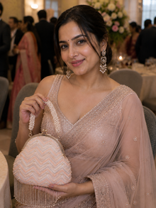 Peach Cream Pearl Potli Clutch Bag For Women
