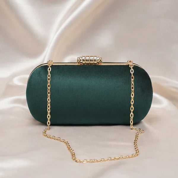 Dark Green Base Plain Velvet Fabric Clutch