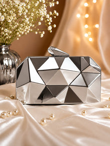 Designer Silver Acrylic Metal Clutch