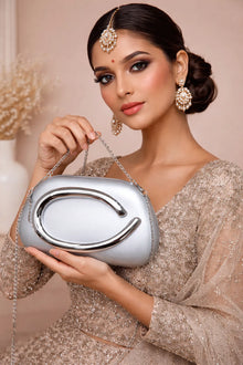Designer Silver Acrylic Clutch with Silver Handle
