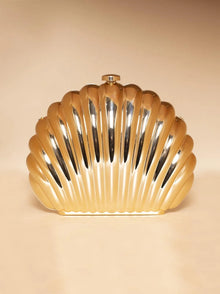 Designer Sea Shell Gold Acrylic Metal Clutch
