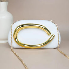 Designer White Acrylic Clutch with Golden Handle