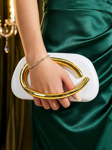 Designer White Acrylic Clutch with Golden Handle