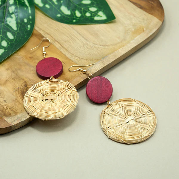 Boho Maroon Circle Weave Earrings