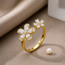Dual Blossom Adjustable Anti-Tarnish Ring