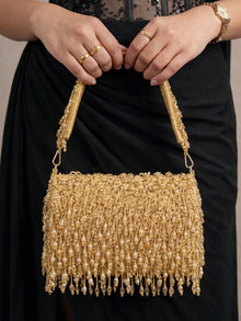 Gold Fringe Pearl Beaded Party Clutch Bag For Women