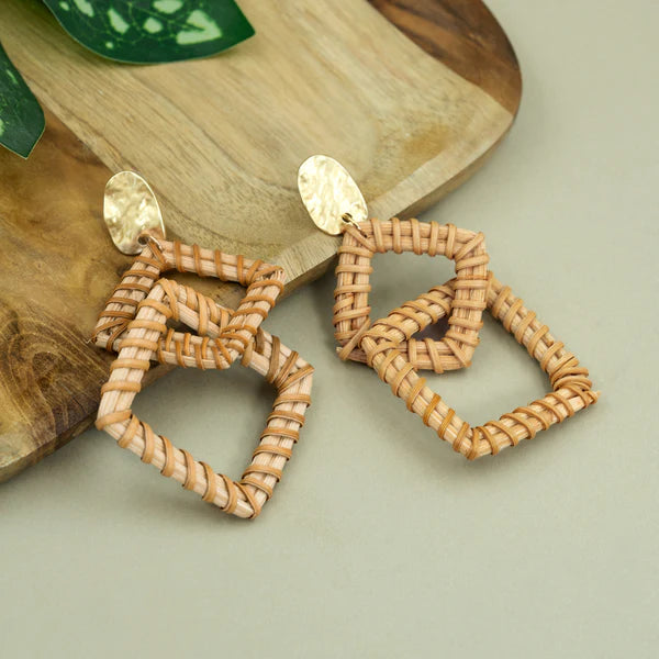 Handcrafted Rattan Geometric Dangle Earrings