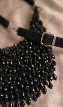 Black Noir Pearl Beaded Party Clutch Bag For Women