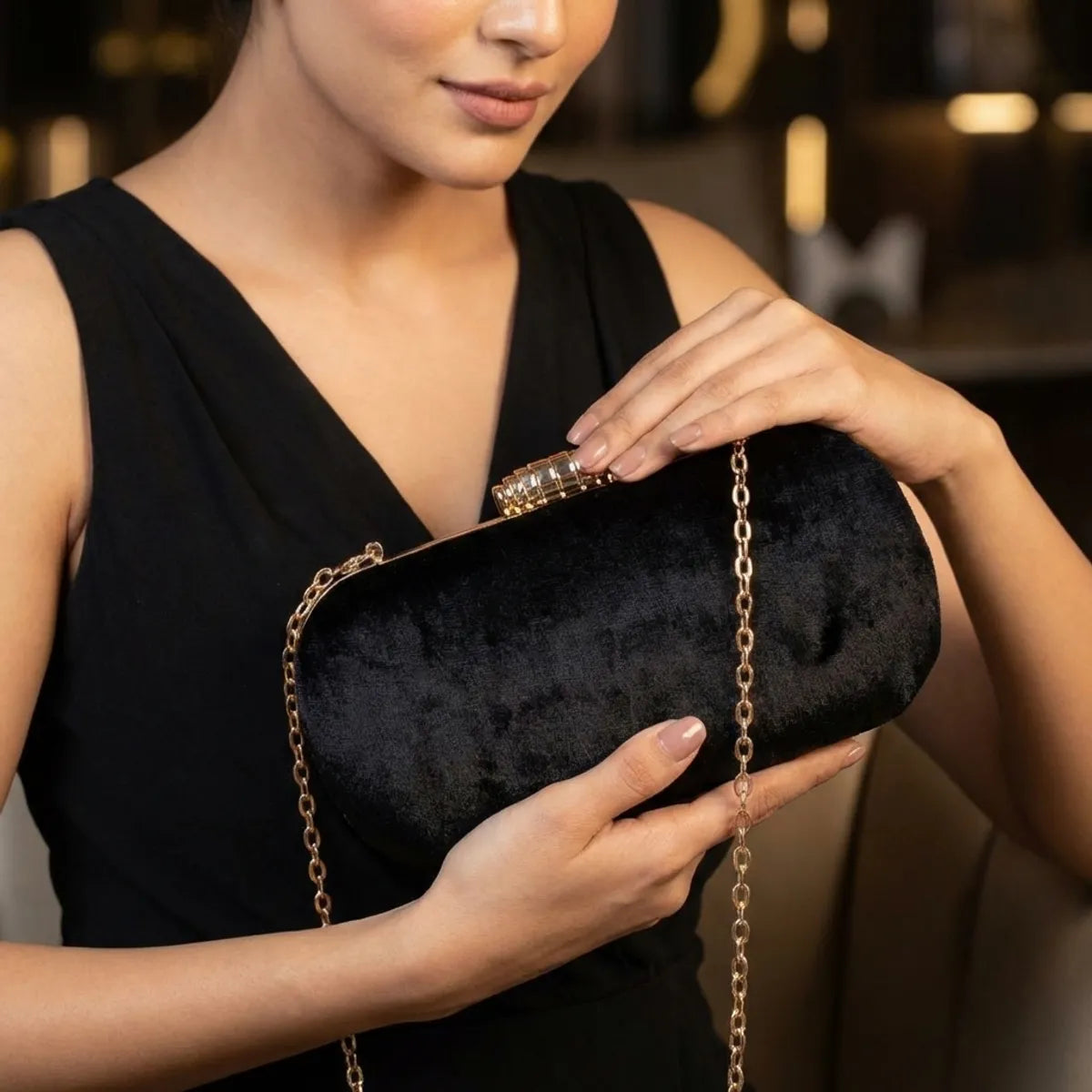 Black Capsule Clutch Bag For Women