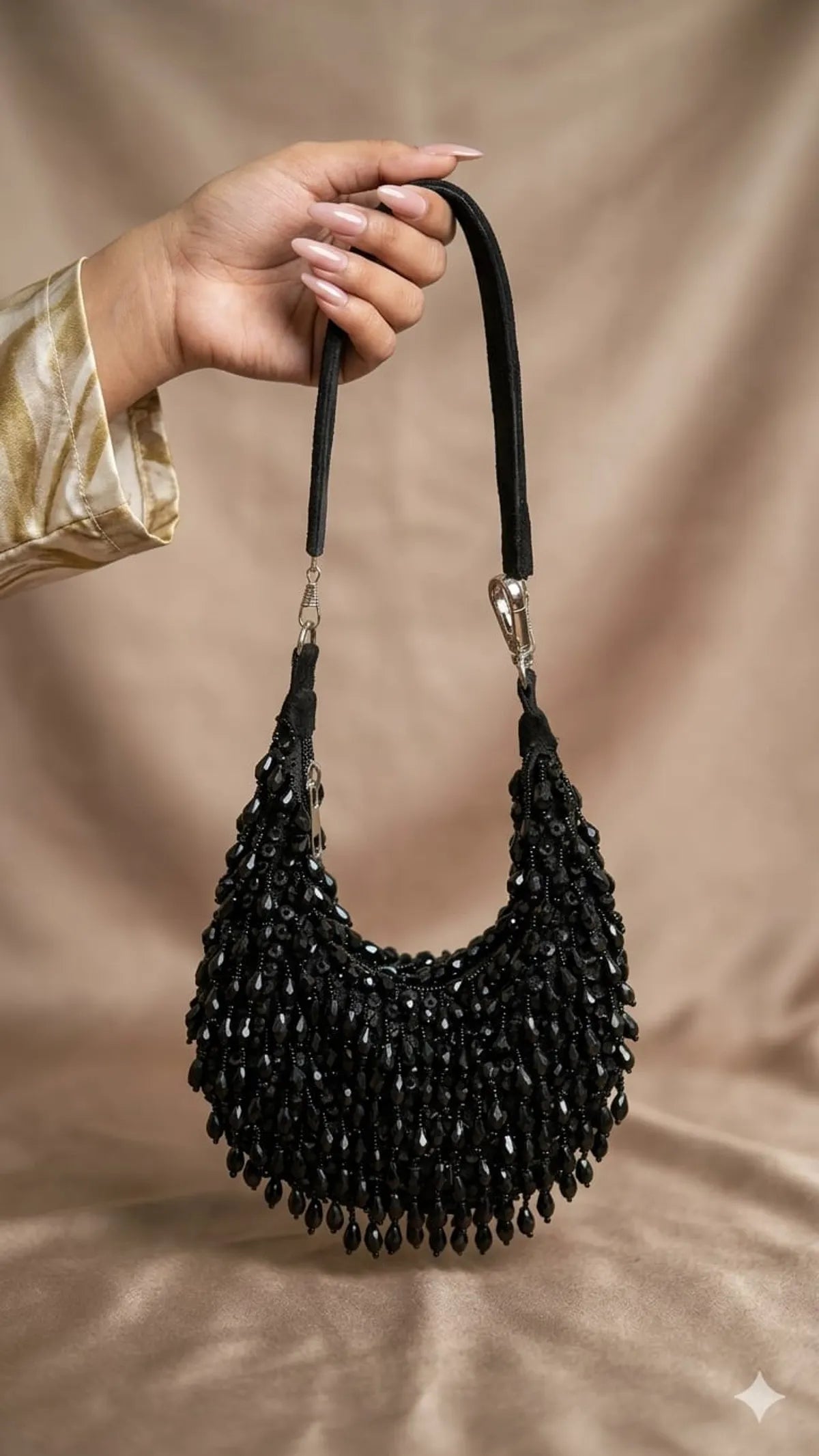 Black Noir Pearl Beaded Party Clutch Bag For Women
