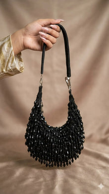 Black Noir Pearl Beaded Party Clutch Bag For Women