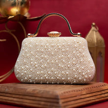 White Pearl Beaded Party Clutch Bag For Women