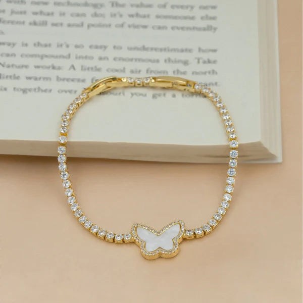 Gold Plated White Butterfly MOP Bracelet