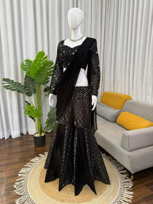 Designer Faux Georgette Sharara Set With Thread & Sequence Embroidery