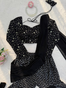 Designer Faux Georgette Sharara Set With Thread & Sequence Embroidery