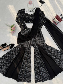 Designer Faux Georgette Sharara Set With Thread & Sequence Embroidery