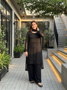 Designer Faux Georgette Palazzo Set With Heavy Beads Embroidery & Lace Dupatta