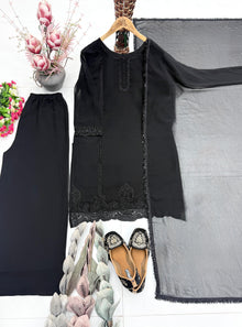 Designer Faux Georgette Palazzo Set With Heavy Beads Embroidery & Lace Dupatta