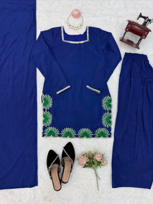 Designer Silk Farshi Palazzo Set With Thread & Sequence Embroidery