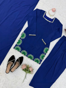 Designer Silk Farshi Palazzo Set With Thread & Sequence Embroidery