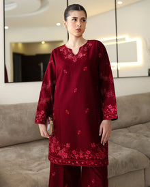 Designer Rayon Cotton Kurti Palazzo Set With Thread Embroidery (Free Size)