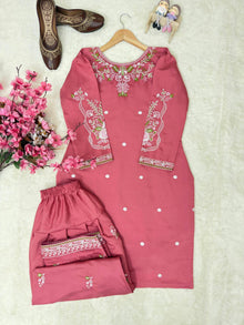 Designer Roman Silk Farshi Palazzo Set With Heavy Thread Embroidery