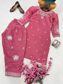 Designer Roman Silk Farshi Palazzo Set With Heavy Thread Embroidery
