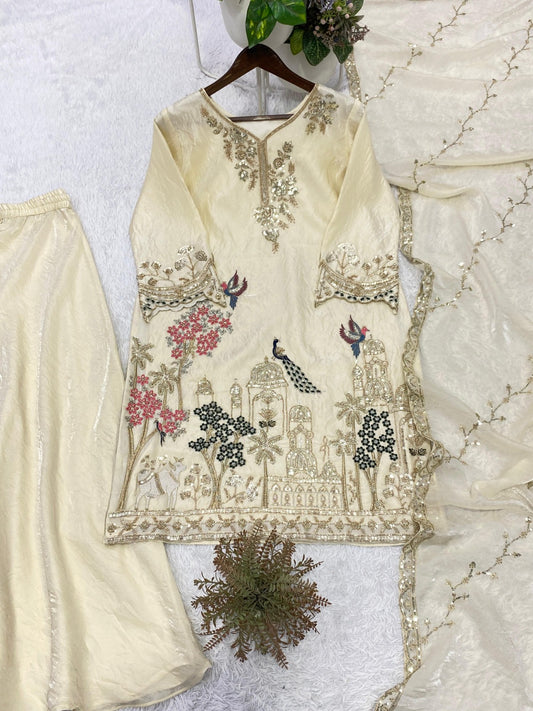 Luxury Fendy Embroidered Palazzo Suit With Dupatta