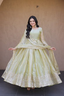 Designer Fendy Silk Anarkali Gown With Heavy Sequence & Zari Embroidered Dupatta