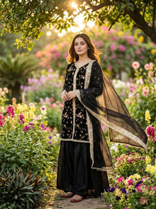 Designer Pure Fendy Silk Embroidered Top Palazzo Set With Dupatta