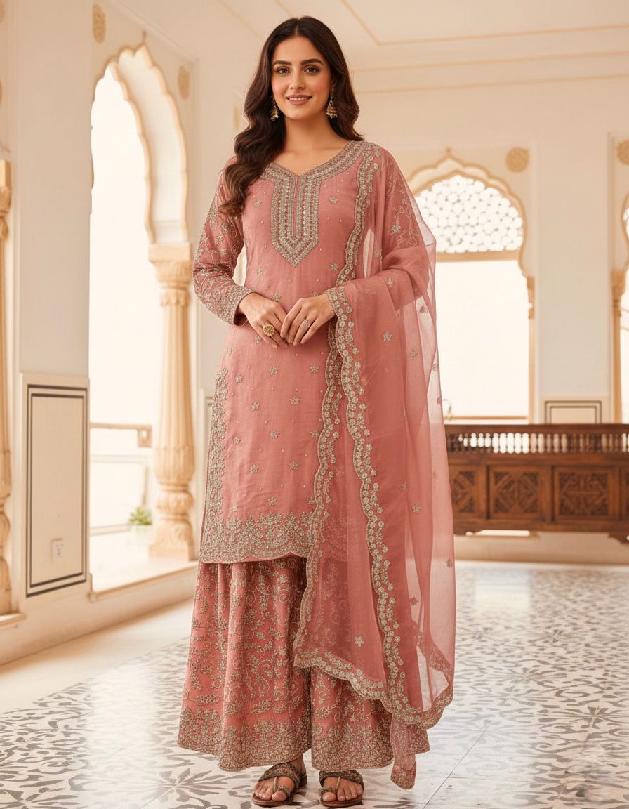 Designer Pure Jimmy Choo Embroidered Top Palazzo Set With Dupatta