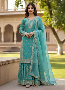 Designer Pure Jimmy Choo Embroidered Top Palazzo Set With Dupatta