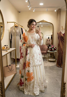 Designer Chinon Silk Sharara Set With Sequence Embroidery & Organza Dupatta