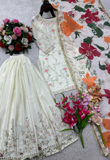 Designer Chinon Silk Sharara Set With Sequence Embroidery & Organza Dupatta