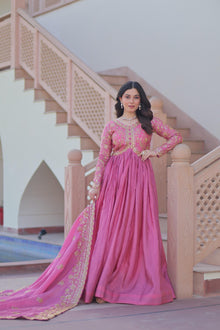 Designer Gold Crush Embroidered Gown With Sequins Work Dupatta