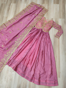 Designer Gold Crush Embroidered Gown With Sequins Work Dupatta