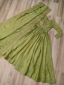 Designer Gold Crush Embroidered Gown With Sequins Work Dupatta