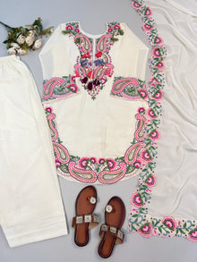 Designer Heavy Georgette Farshi Suit Set With Thread Embroidery Dupatta