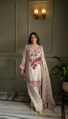 Designer Heavy Georgette Farshi Suit Set With Thread Embroidery Dupatta