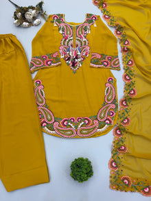 Designer Heavy Georgette Farshi Suit Set With Thread Embroidery Dupatta