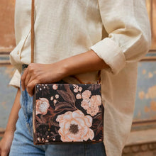 Black Floral Print Suitcase Style Clutch Bag