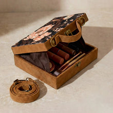 Black Floral Print Suitcase Style Clutch Bag