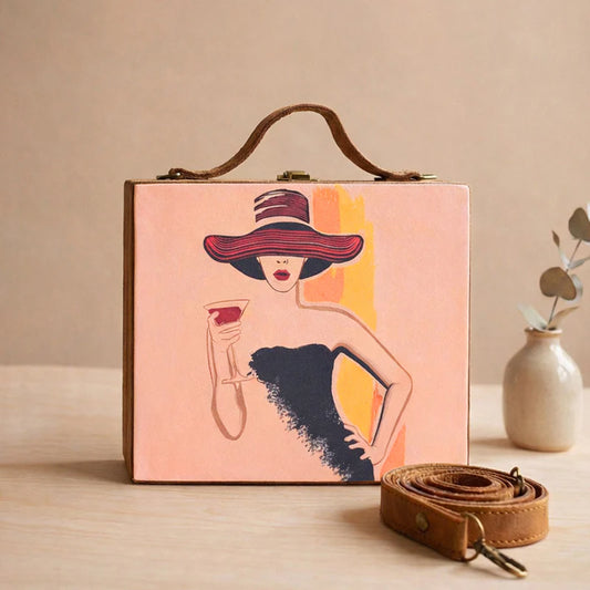 Toast A Wine Print Suitcase Style Clutch Bag