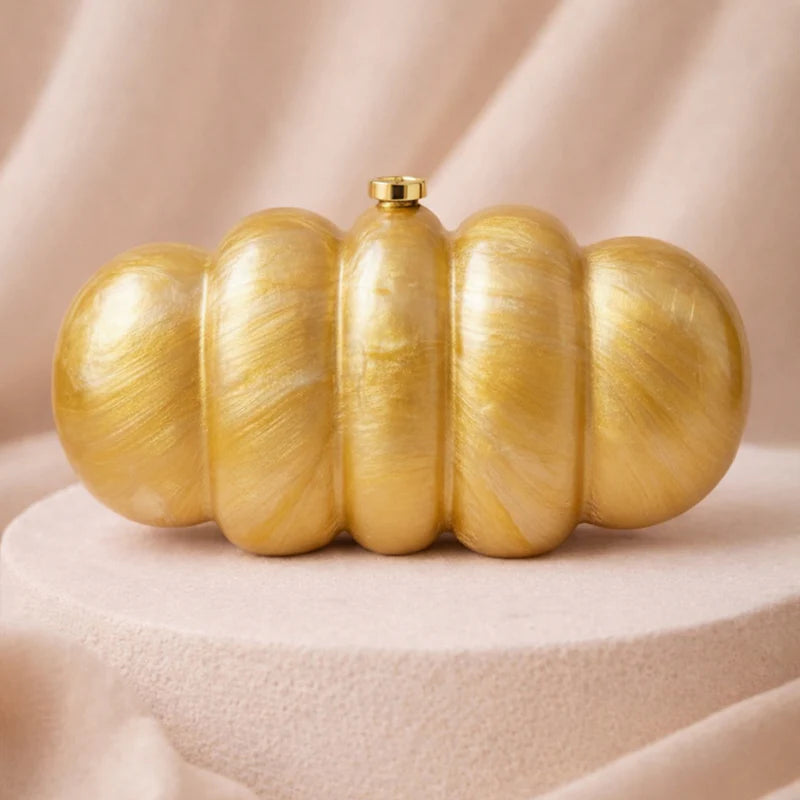 Elegant Golden Puff Acrylic Clutch