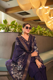 Designer Roman Silk Farshi Suit Set With Chanderi Silk Jacquard Dupatta