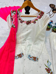 Designer Roman Glass Palazzo Set With Moti Embroidery & Georgette Dupatta