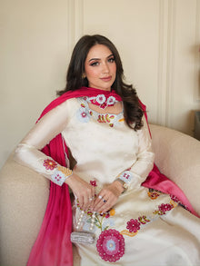 Designer Roman Glass Palazzo Set With Moti Embroidery & Georgette Dupatta