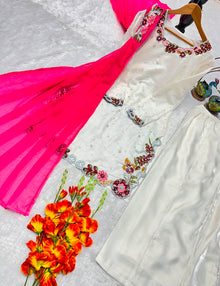 Designer Roman Glass Palazzo Set With Moti Embroidery & Georgette Dupatta