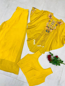 Designer Indo Western Air Tex Chinon Three-Piece Set With Sequence Embroidery